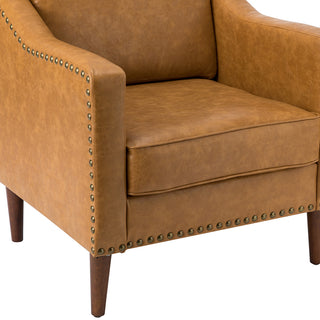 Vegan Leather Armchair With Sloped Arms, Camel