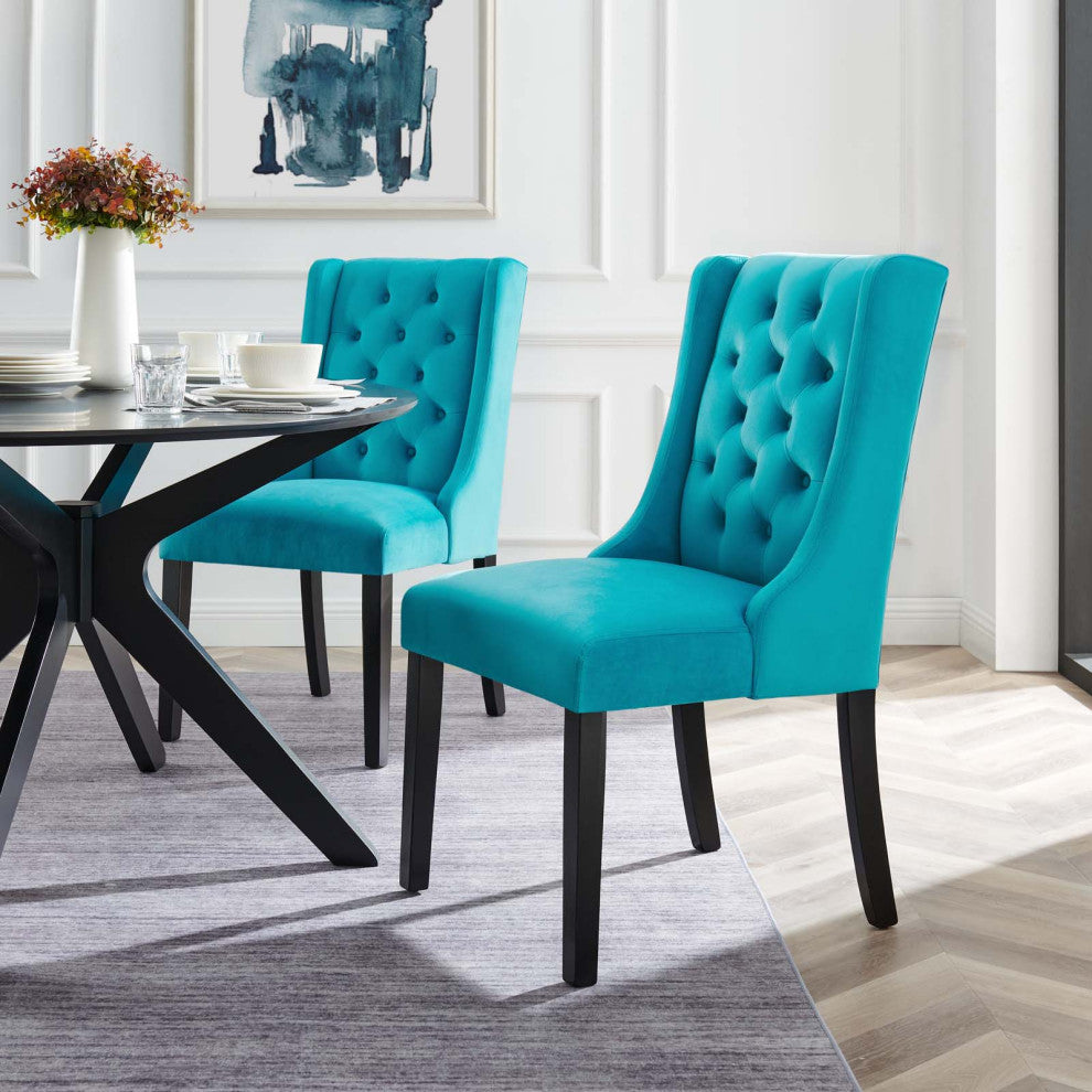 Side Dining Chair, Set of 2, Blue, Velvet, Modern, Cafe Bistro Hospitality