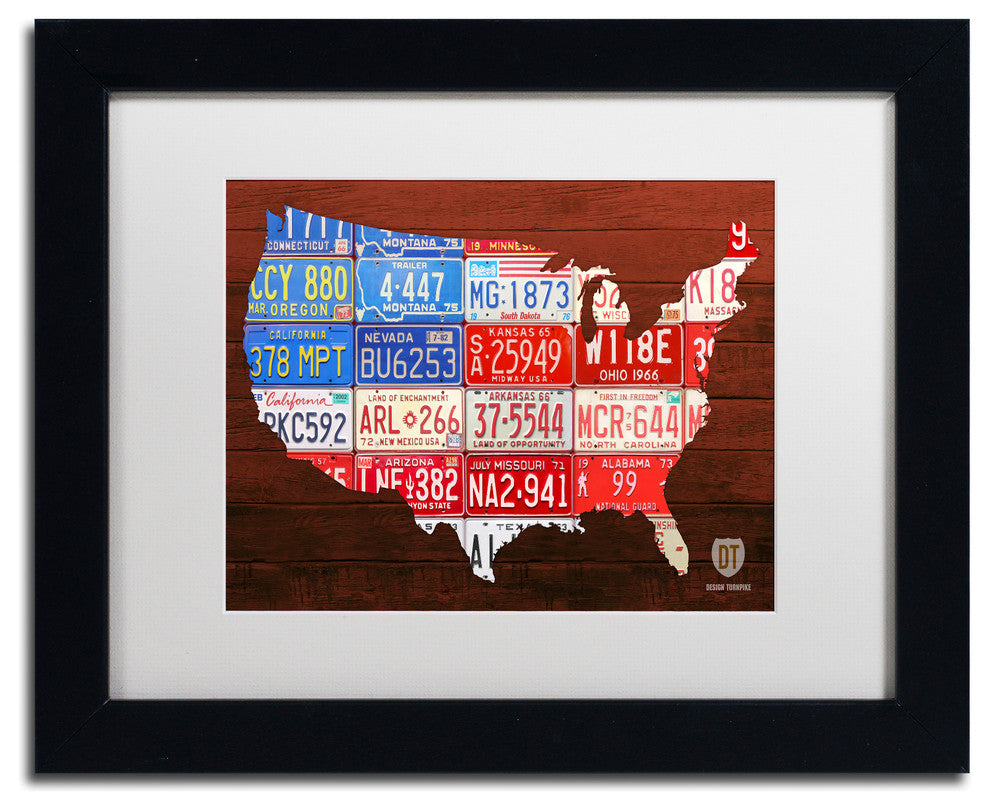 "USA Flag Map" Matted Framed Canvas Art by Design Turnpike