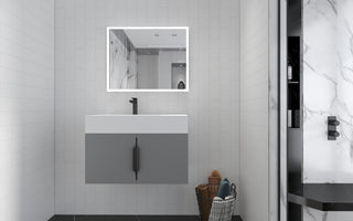 CastelloUSA Amazon 30" Left Wall Mounted Bathroom Vanity Set, Gray, White Top, Black Handles