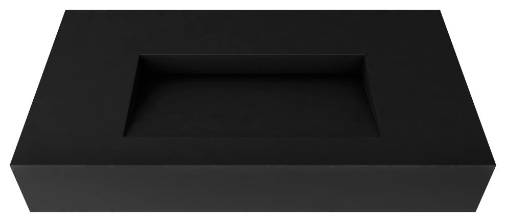 CastelloUSA Pyramid Solid Surface Wall Mounted Ramp Basin Sink, Black, 36", No Faucet Hole