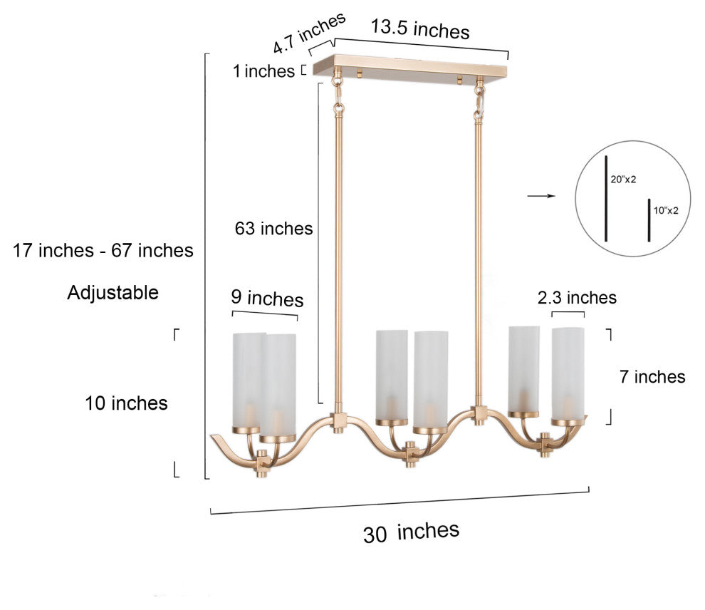 LNC 6-Light Modern Gold and Frosted Glass Linear Pendant for Kitchen