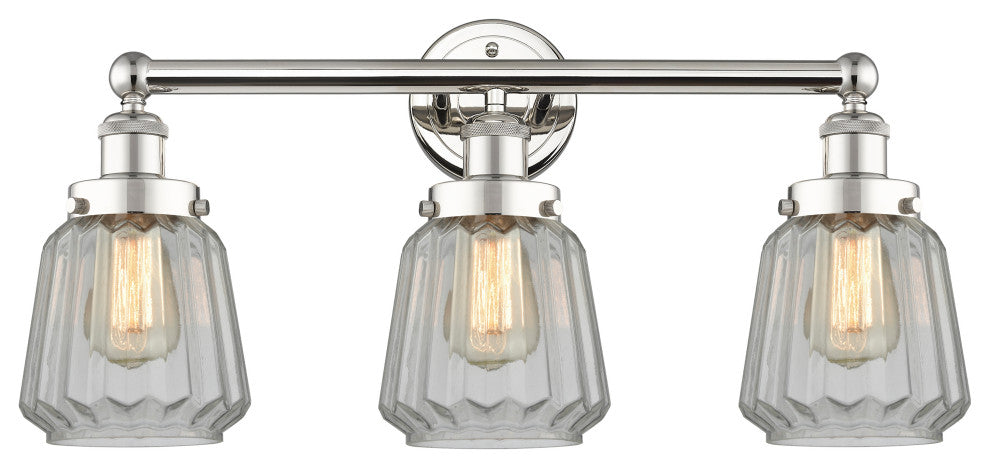 Edison Chatham 3-Light 25" Vanity Light, Polished Nickel With Matte White Shade