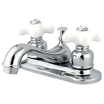 Attractive 4" Center Lavatory Faucet Porcelain Cross Handle, Polished Chrome