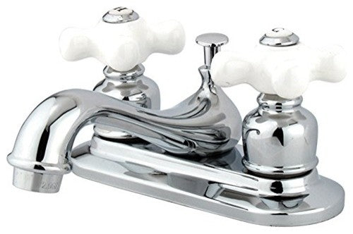 Attractive 4" Center Lavatory Faucet Porcelain Cross Handle, Polished Chrome