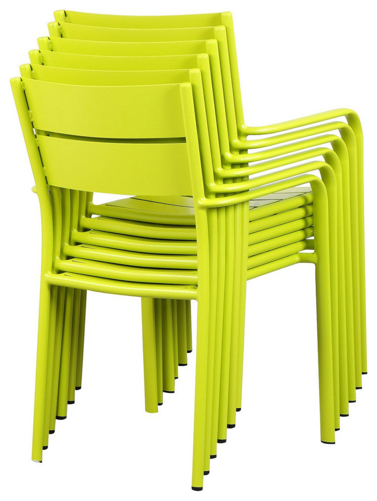 Benzara BM287745 Meta 22" 6 Piece Dining Chair Set, Green Aluminum Frame