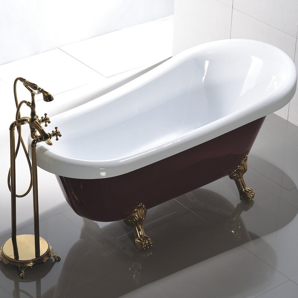 Vanity Art Freestanding Acrylic Bathtub, Red and White, 66.9" X 31.5"