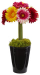 Nearly Natural Gerber Daisy Artificial Arrangement in Black Vase Assorted