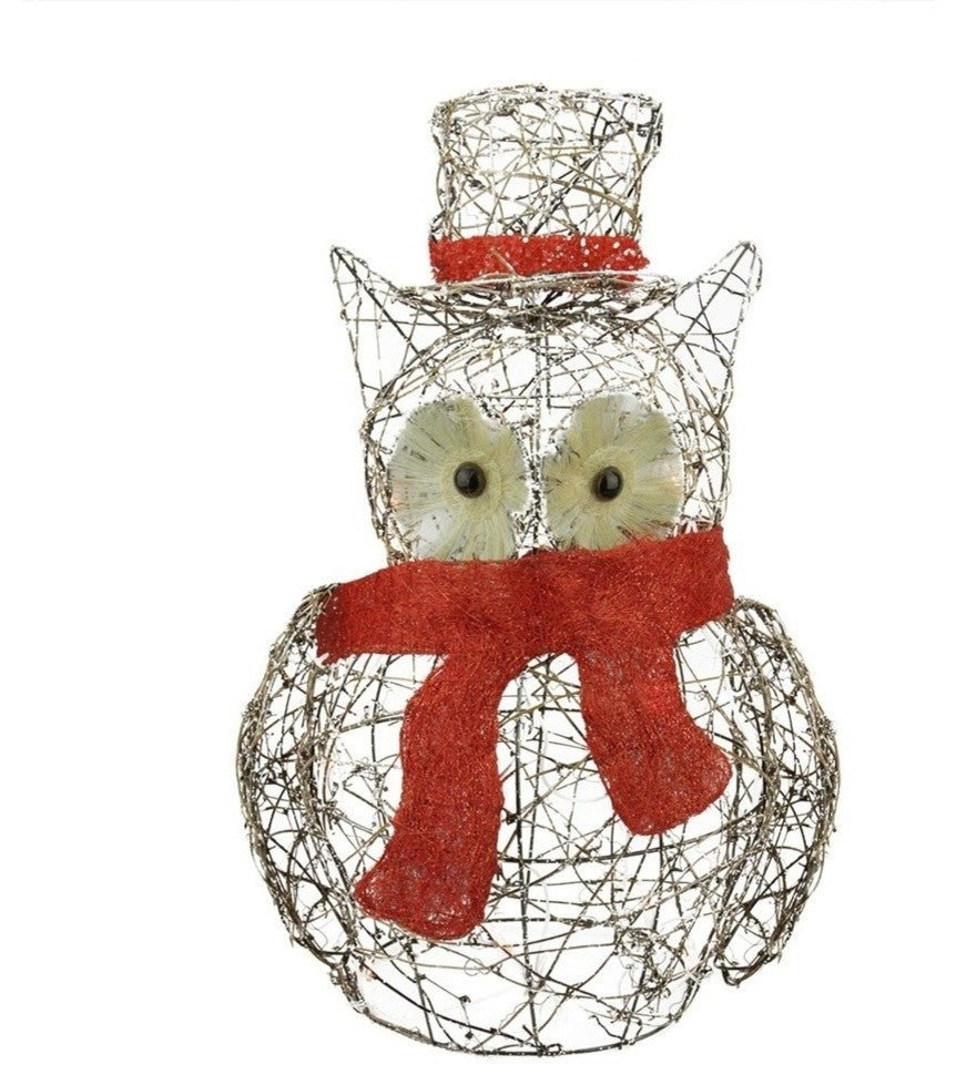 21" Lighted Glitter Rattan Owl Christmas Outdoor Decoration