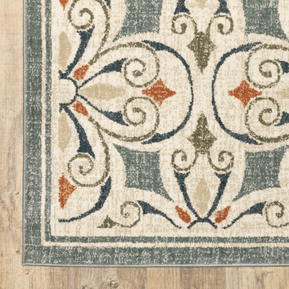 10" x 13" Gray and Beige Medallion Indoor Area Rug