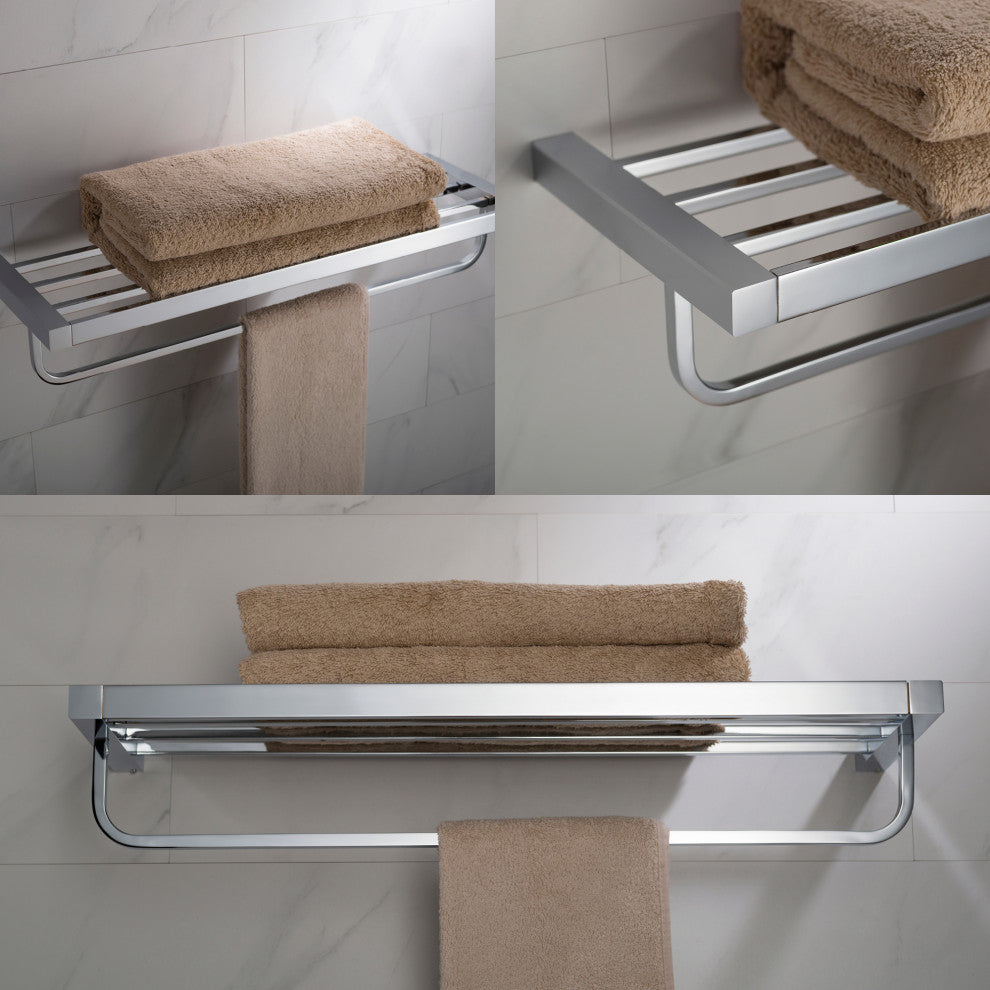 Stelios Bathroom Shelf with Towel Bar, Chrome