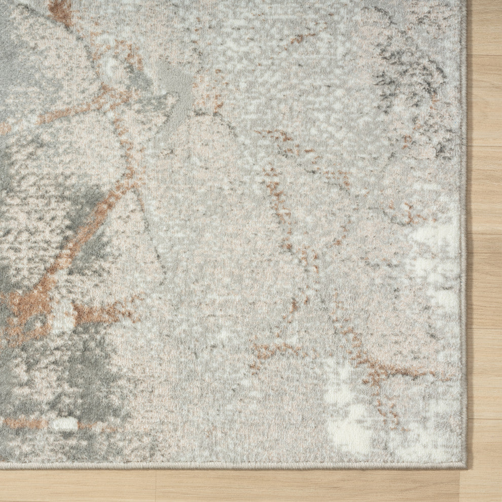 Beige/Gray Modern Abstract Indoor Area Rug, 7'5"x9'5"