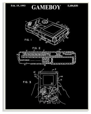 Patent Gameboy Game Chart Black And White Design, 12"x18"