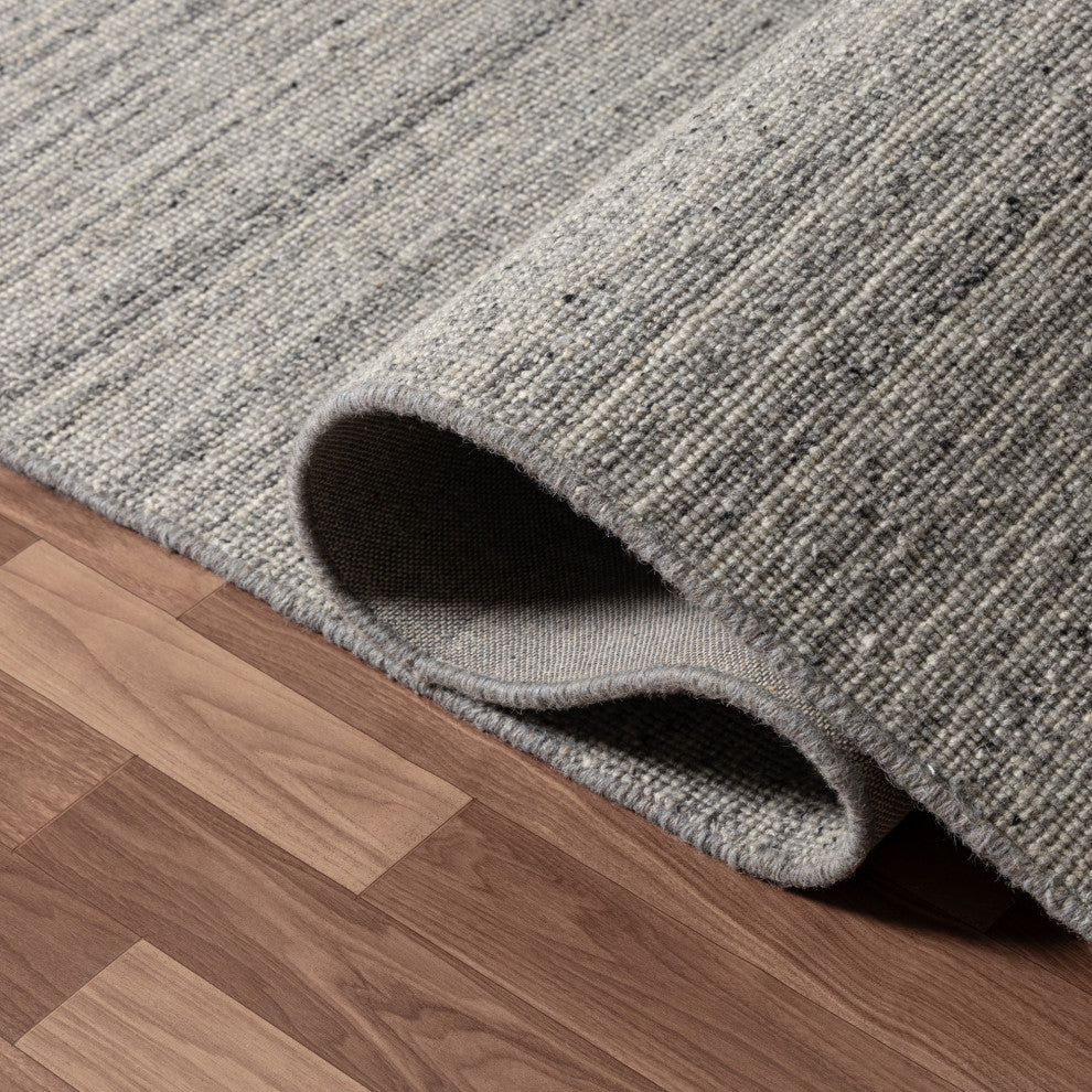 Zane Silver Industrial Solid Handwoven Wool/Cotton Indoor Area Rug