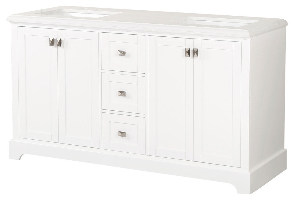 Freestanding Double Bathroom Vanity with White Carrara Marble Top, White, 60"