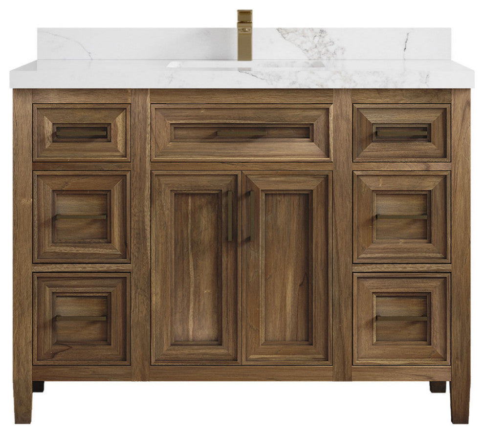 Santa Monica 48 Single Sink Bath Vanity in Graywashed Teak 2" Calacatta Nuvo