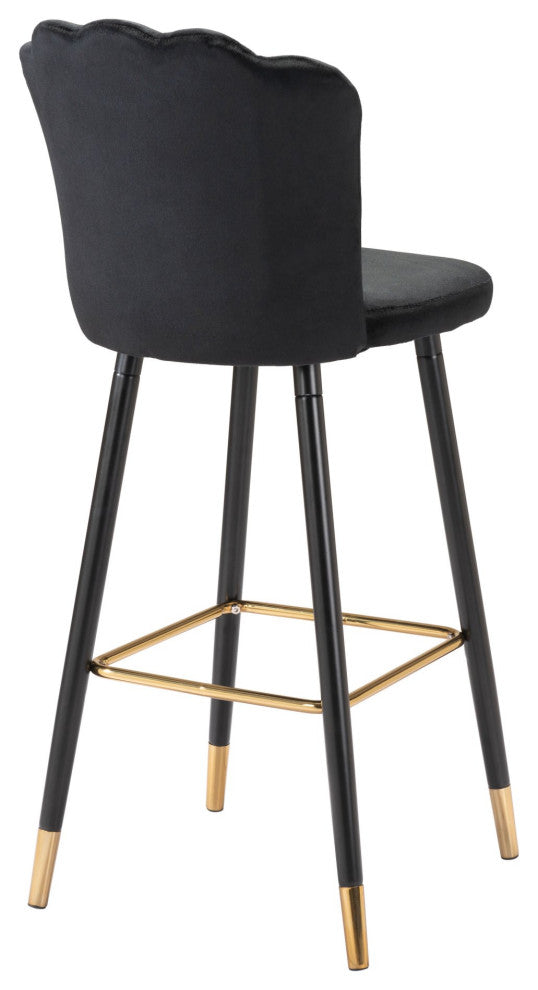 Bar Stool Chair Barstool, Steel Metal, Fabric, Black, Gold, Kitchen Cafe Bistro