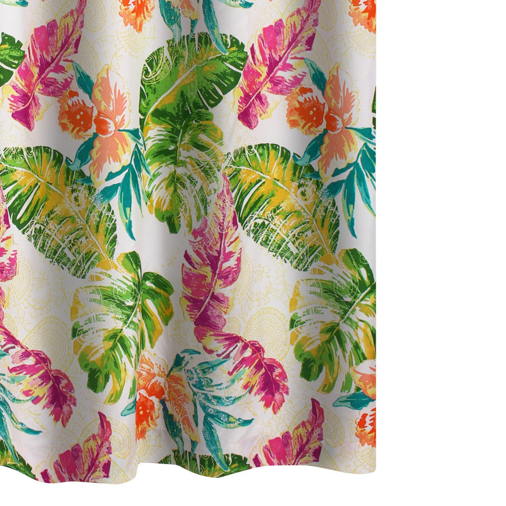 Benzara BM293427 Shower Curtain, Tropical Palm Leaves, Vibrant Blue and Green