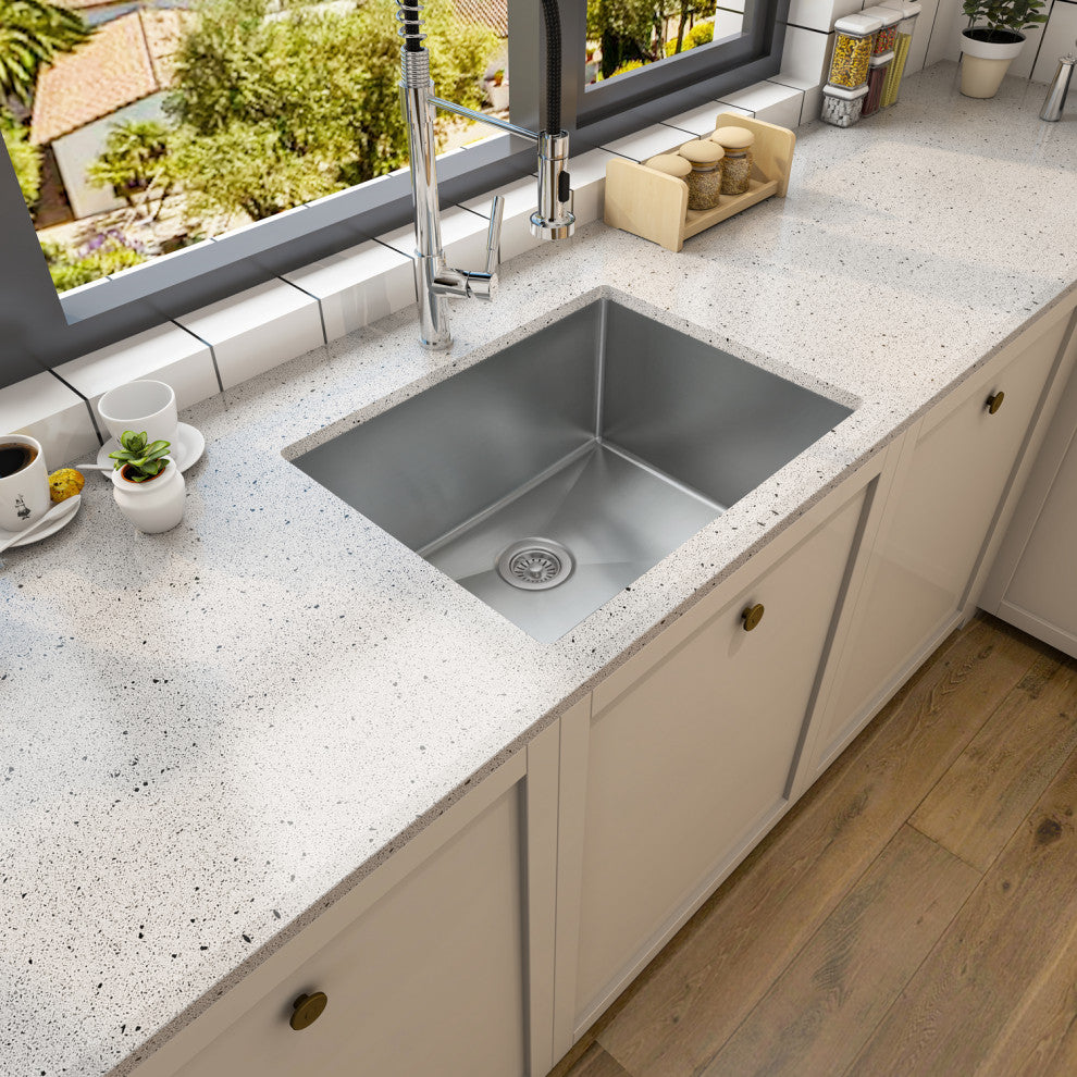 Sinber Single Bowl Kitchen Sink with 304 Stainless Steel Satin Finish, 23"x18"x9", Undermount