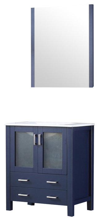 Volez 30" Navy Blue Single Vanity Integrated Top Sink, 28" Wall Mirror