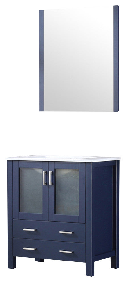 Volez 30" Navy Blue Single Vanity Integrated Top Sink, 28" Wall Mirror