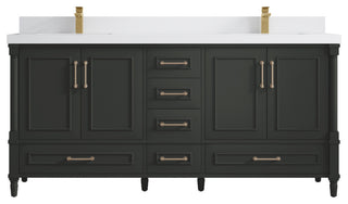 Aberdeen 72 Double Sink Bath Vanity in Black Top 2" White Quartz