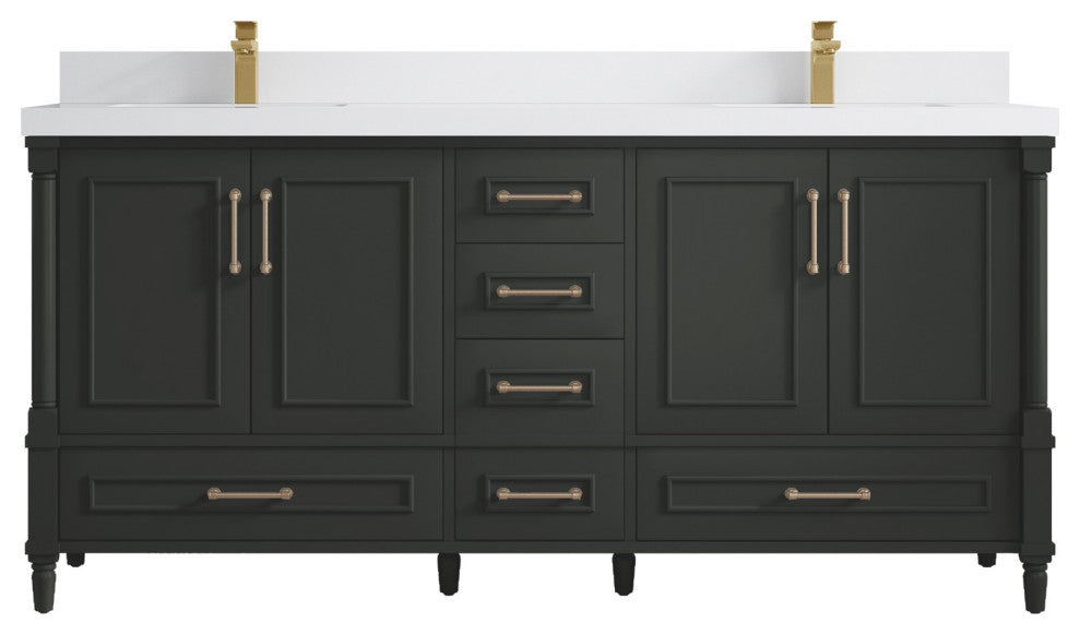 Aberdeen 72 Double Sink Bath Vanity in Black Top 2" White Quartz