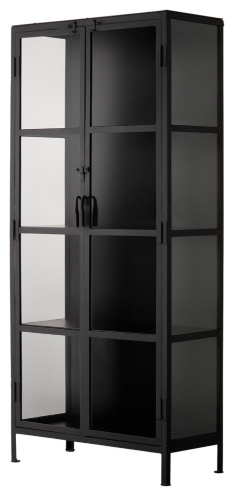 Union Tall Curio Cabinet, Black Iron and Clear Glass