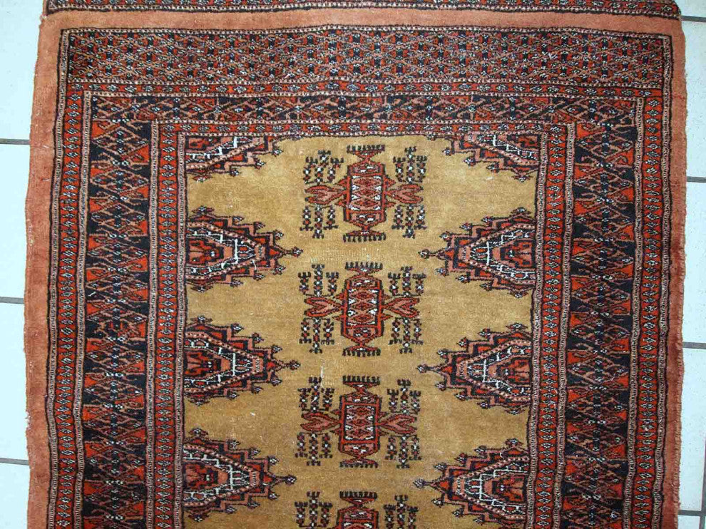 Handmade Vintage Uzbek Bukhara Rug, 2.5'x3.9', 77cm x120cm 1960s