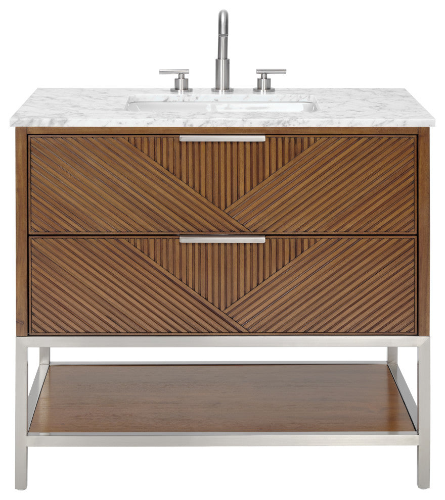 Diamond 36" Bath Vanity, Walnut/Brushed Nickel, 36", Marble Top