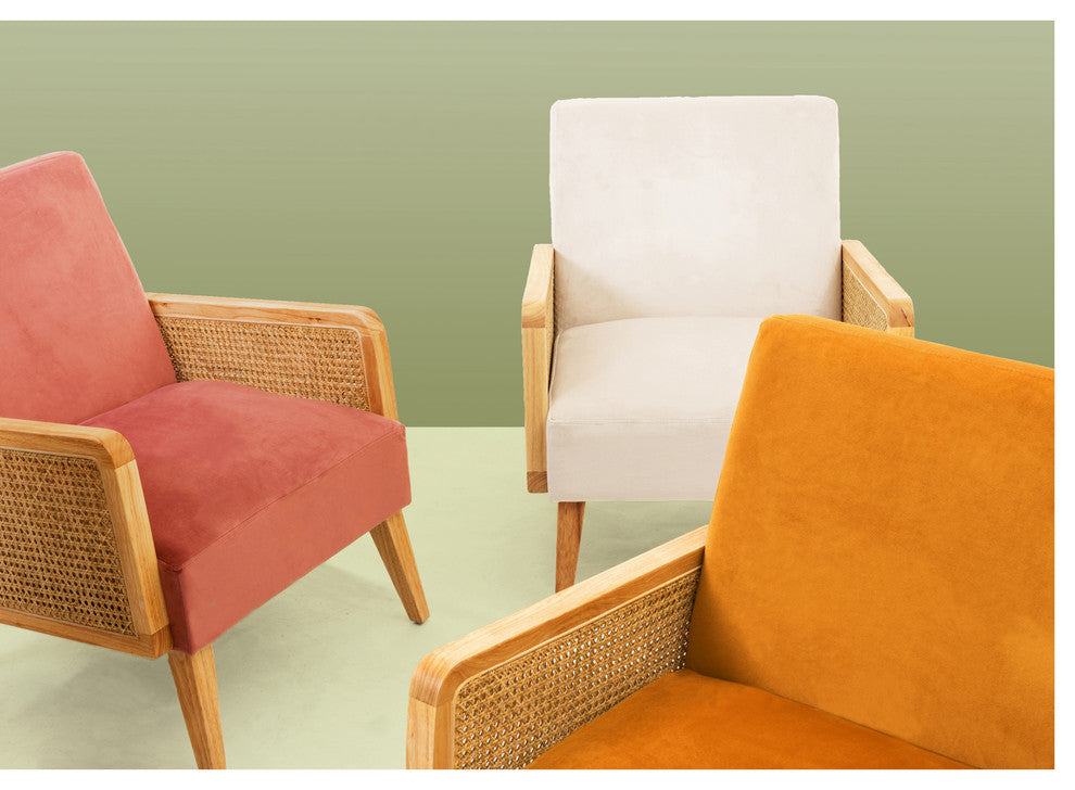 Delphine Cane Accent Chair, Rattan Armchair, Beige
