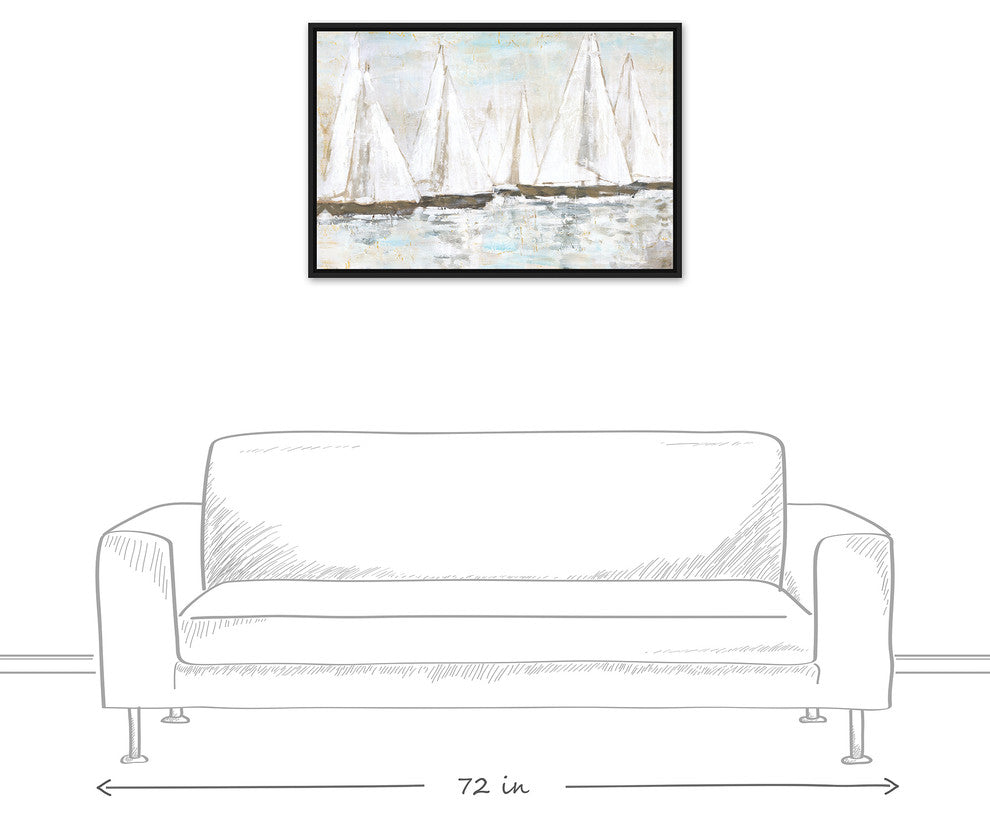 White Painted Sailboats 24x36 Black Floating Framed Canvas