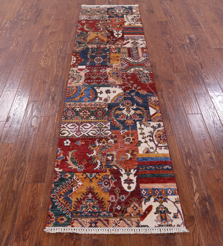 2' 7" X 9' 3" Super Kazak Geometric Handmade Runner Rug Q10212