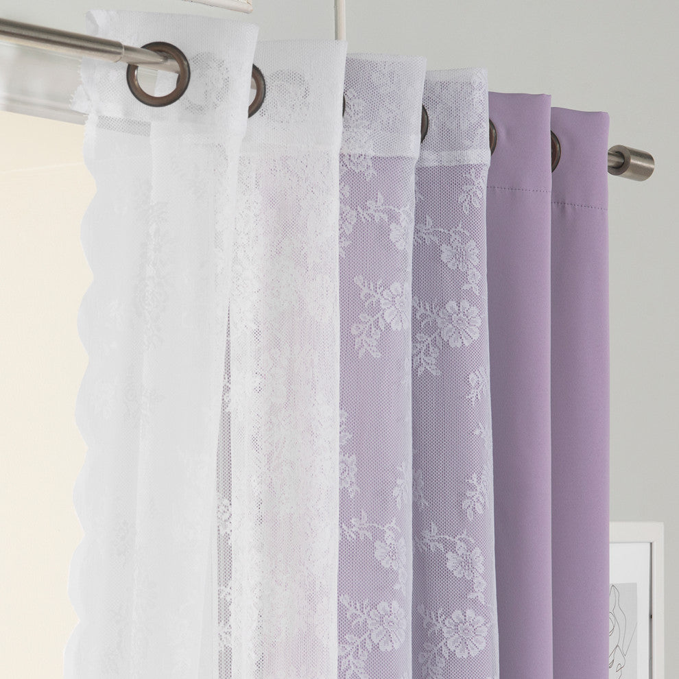 Rose Sheers and Blackout Curtains, Lavender, 52"x96"