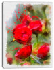 Red Roses on Green Watercolor, Flower Artwork on Canvas, 28"x60"
