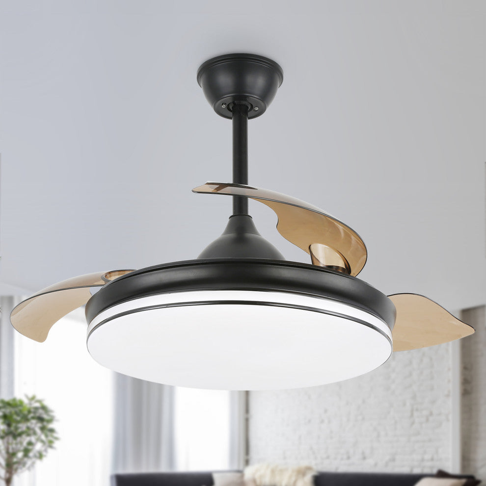 42" Modern Retractable Ceiling Fan with Light Kit and Remote Control 3 Blades, Black, 42"