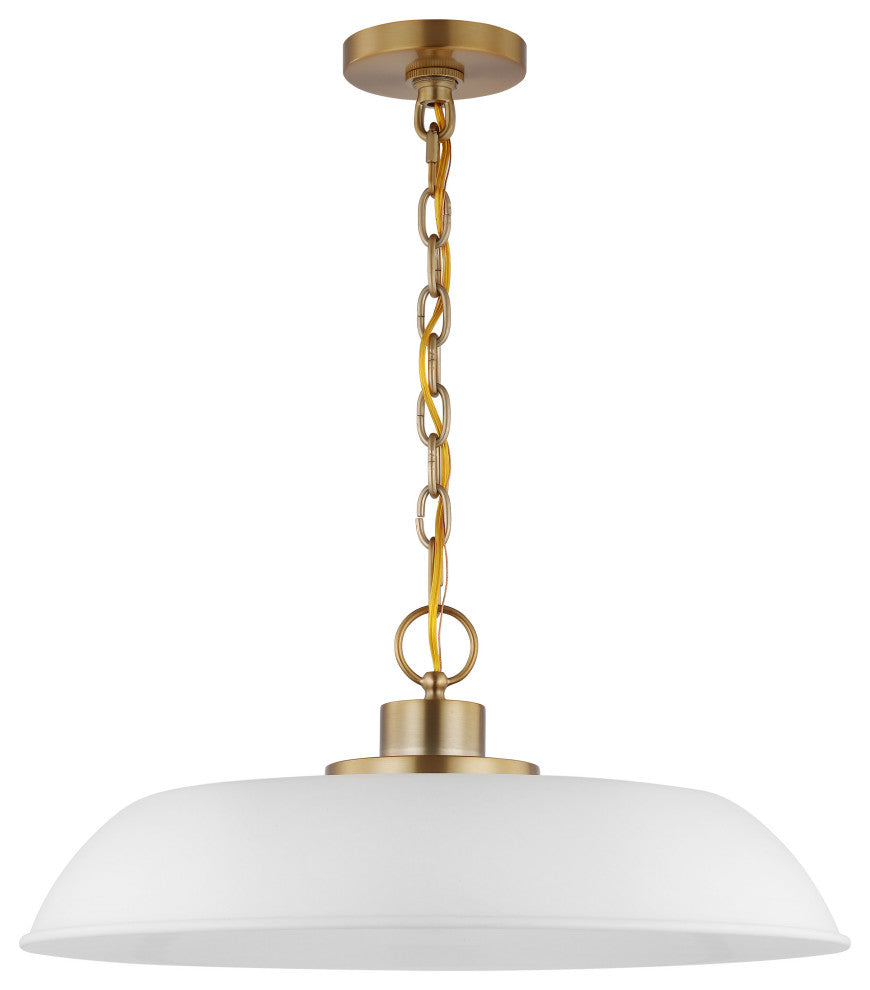 Colony 1-Light Medium Pendant, Matte White With Burnished Brass