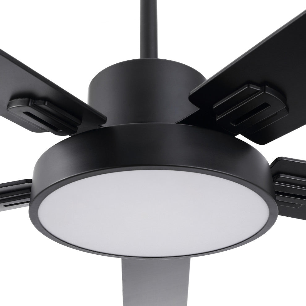 52" Modern 5-Blade Black Ceiling Fan With LED Light Kit and Remote
