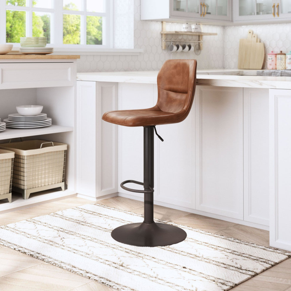 Bar Stool Chair Barstool, Faux Vinyl Leather, Steel, Vintage Brown, Bronze