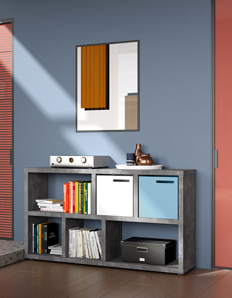 Modern Low Bookcase Open Console, Faux Concrete