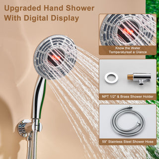 12" Luxury Shower System Set with Handheld Spray & 6 Body Jets, Chrome
