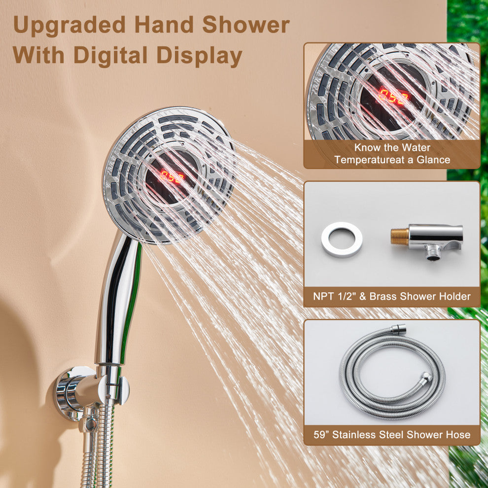 12" Luxury Shower System Set with Handheld Spray & 6 Body Jets, Chrome