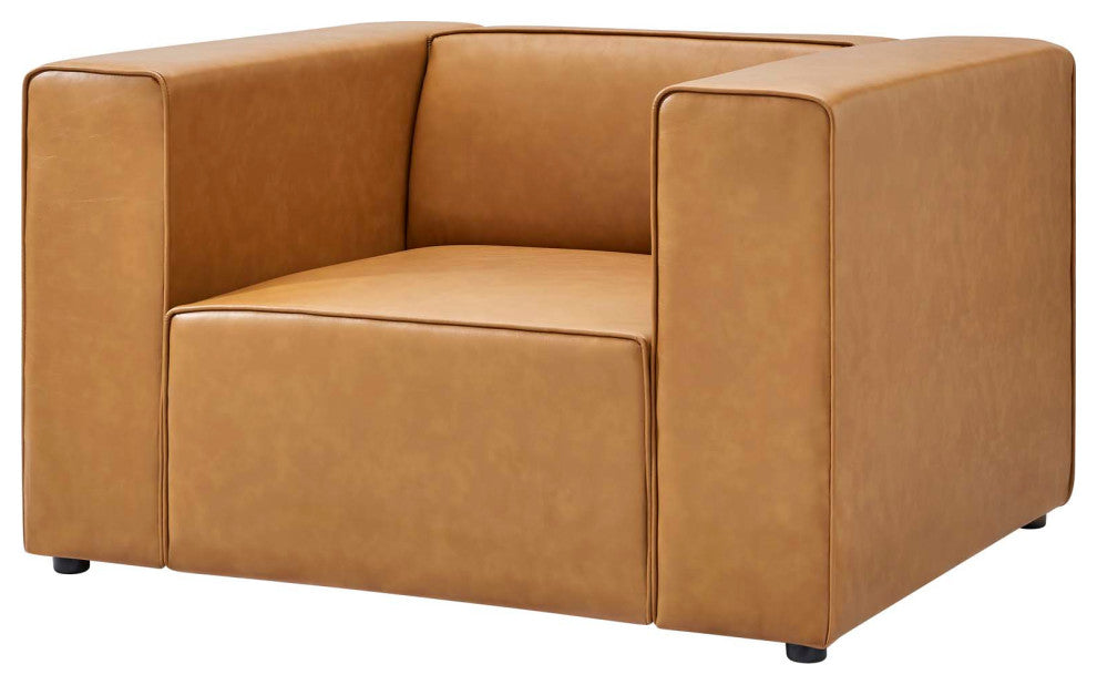 Armchair and Sofa Set, Faux Vegan Leather, Tan, Modern, Lounge Hospitality