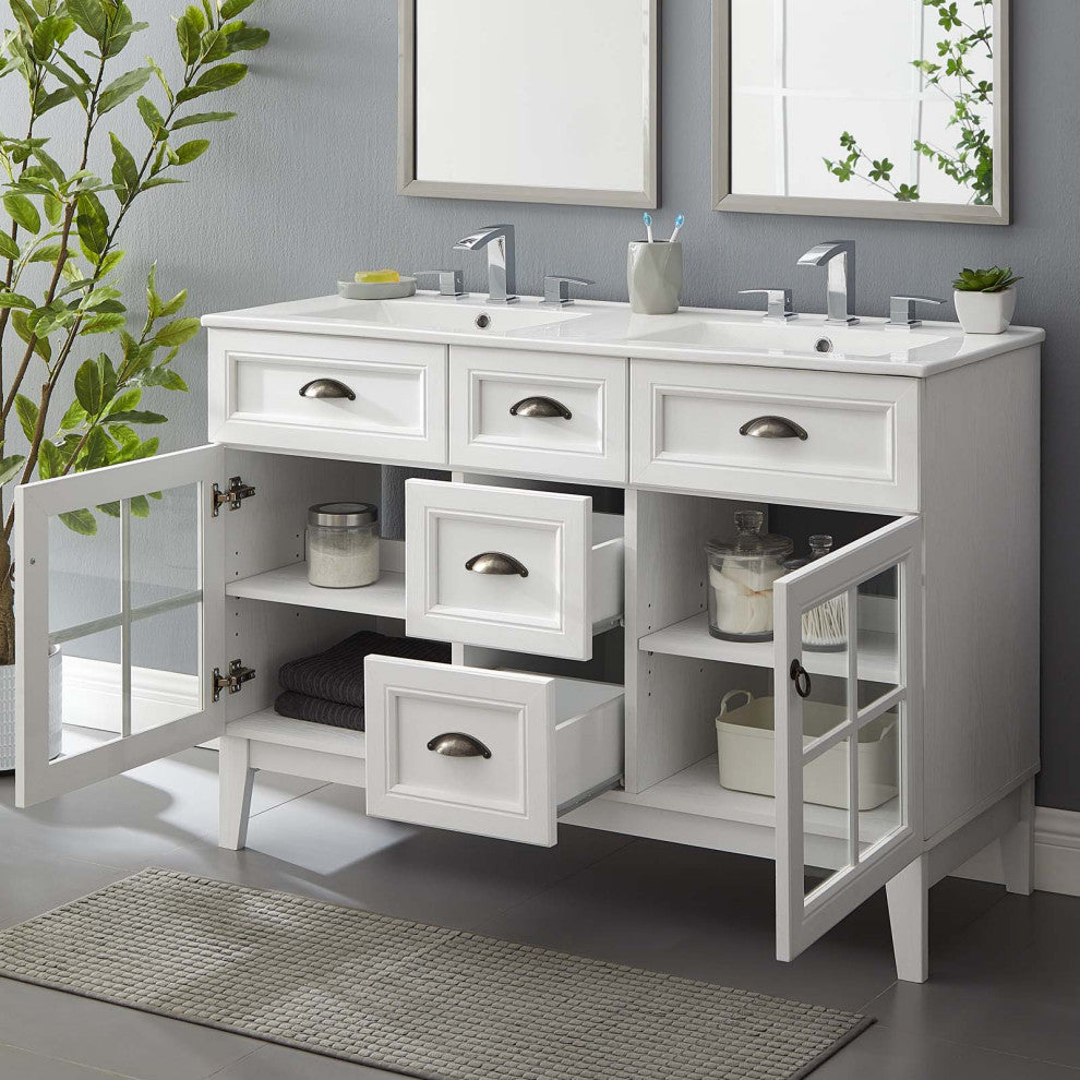 Isle 48" Double Bathroom Vanity Cabinet White White
