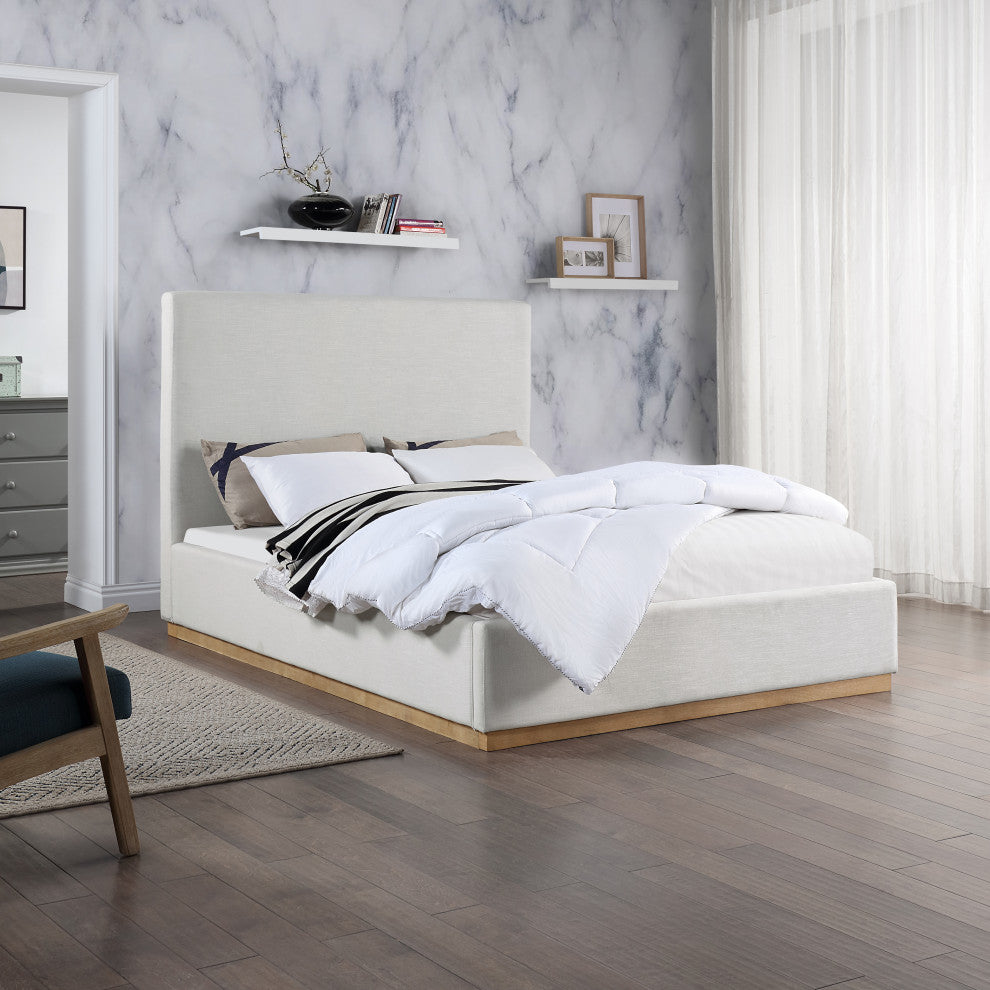 Alfie Linen Textured Fabric Upholstered Bed, Cream, Queen