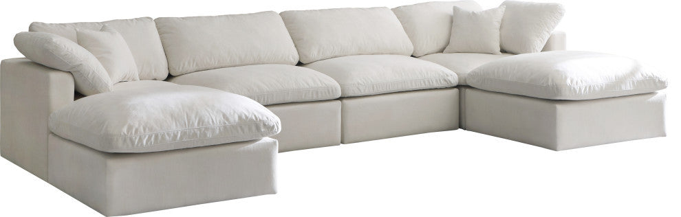 Plush Velvet / Down Standard Comfort 6-Piece U-Shaped Modular Sectional, Cream