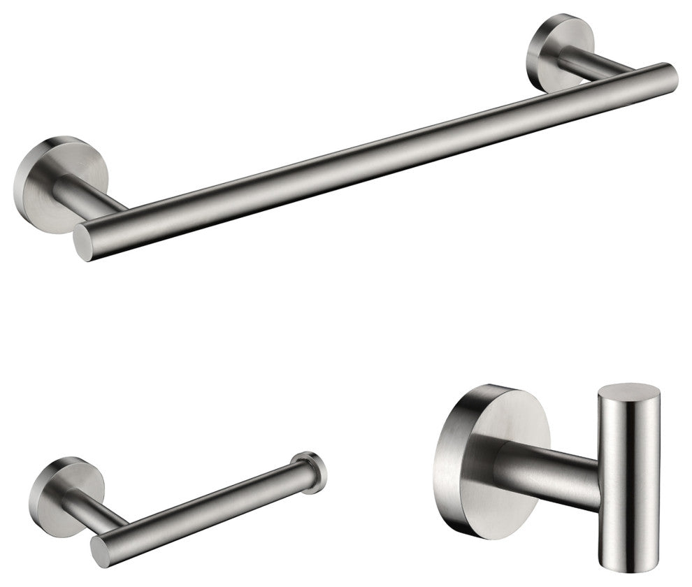 3-Piece Wall Mounted Bathroom Accessory Set, Brushed Nickel