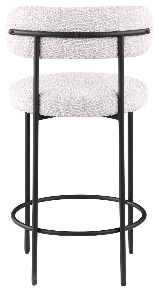Beacon Upholstered Stool, Set of 2, Cream, Matte Black Finish, Boucle Fabric