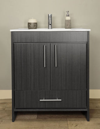 Pacific 30" Vanity With Integrated Ceramic Top and Brushed Nickel Handles, Black