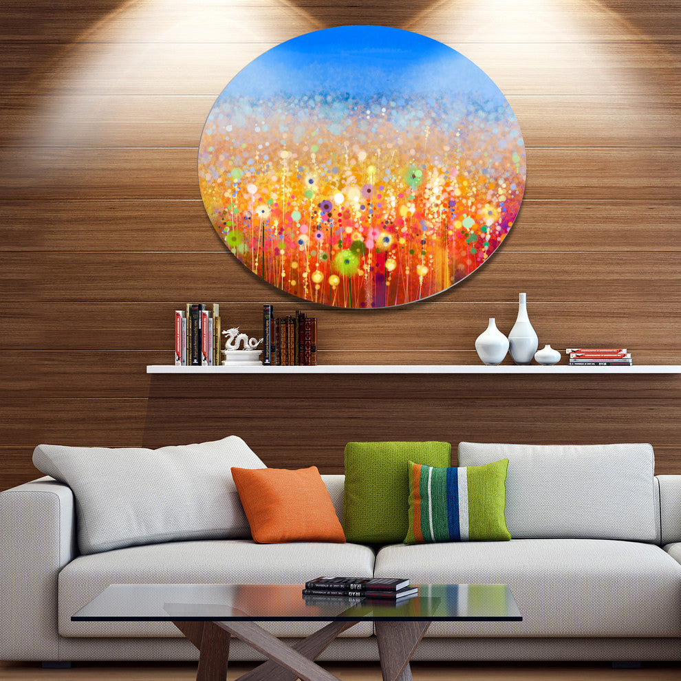 Abstract Flower Field Watercolor, Floral Disc Metal Artwork, 11"